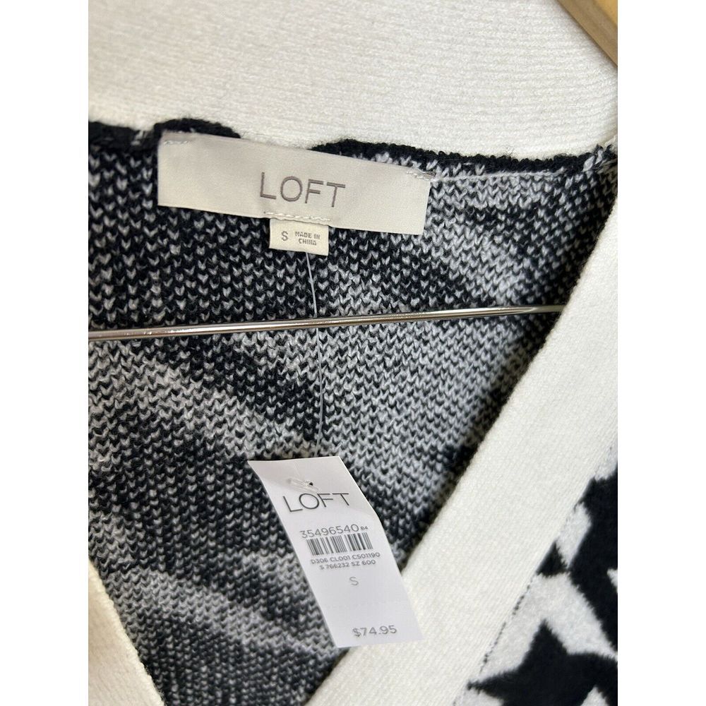 NEW Loft‎ Cardigan Womens  Black White Striped Button Up Slub Cotton - Picture 2 of 7